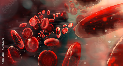 illustration of blood cells flowing through a microscope photo