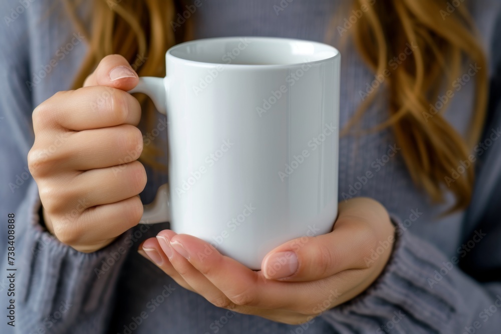 Hands in sweater holding mug. Hands in sweater holding mug.
