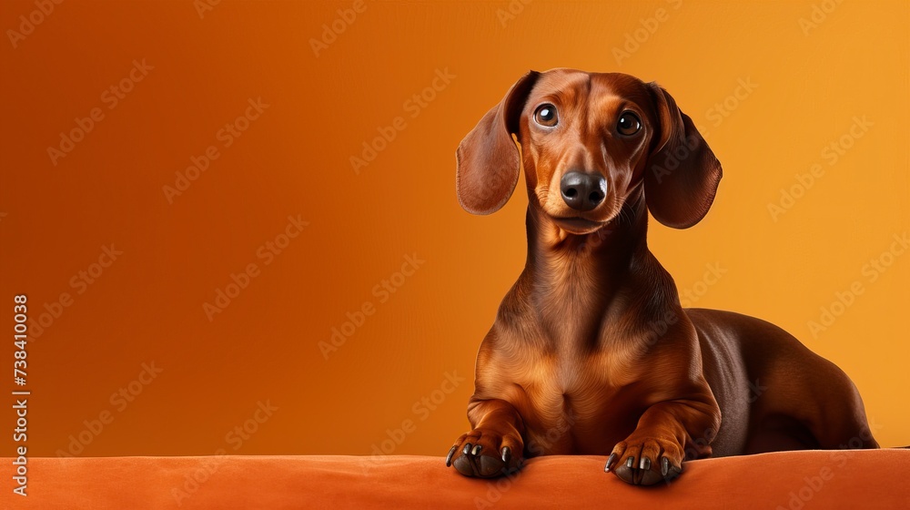 Dachshund dog on a one color background, copy space - generative ai