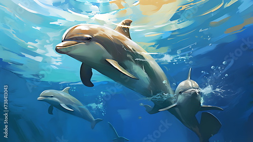 dolphins swimming in the ocean, generative ai