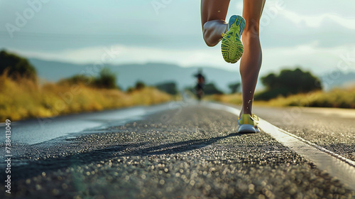foto de pernas correndo em roupas esportivas ao longo de uma longa estrada 