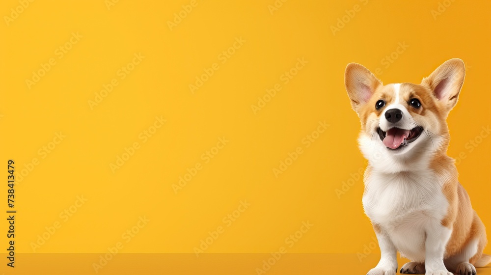 corgi dog on a one color background, copy space - generative ai