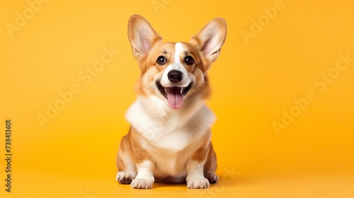 corgi dog on a one color background, copy space - generative ai © Nia™