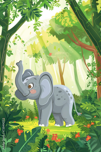 A happy Elephant in a natural habitat illustration