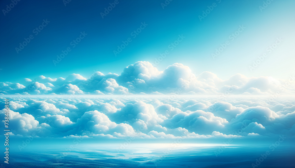 Endless sky with plush cloudscape at high altitude.
Generative AI.