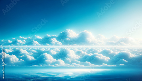 Endless sky with plush cloudscape at high altitude. Generative AI.