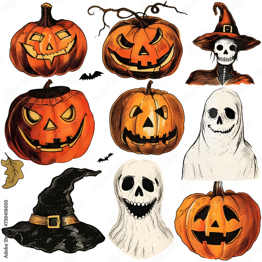 Creepy Halloween sticker style on transparent background - Ai Generated Creepy Halloween sticker style on transparent background - Ai Generated