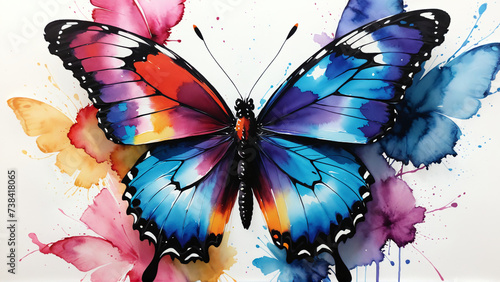 3D watercolor Butterfly Illustration on white background. Splash water color design for children clothes. AI generated. © Sajid