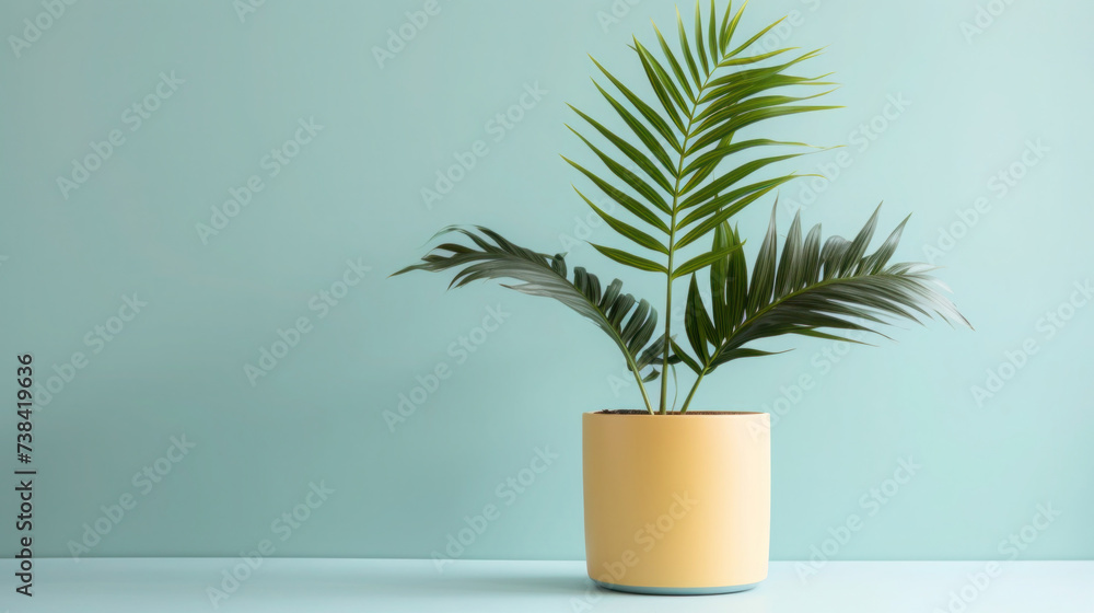 Green tree and potted palm in a vase, a vibrant indoor tropical garden decoration with lush leaves and flowers Green tree and potted palm in a vase, a vibrant indoor tropical garden decoration with lush leaves and flowers