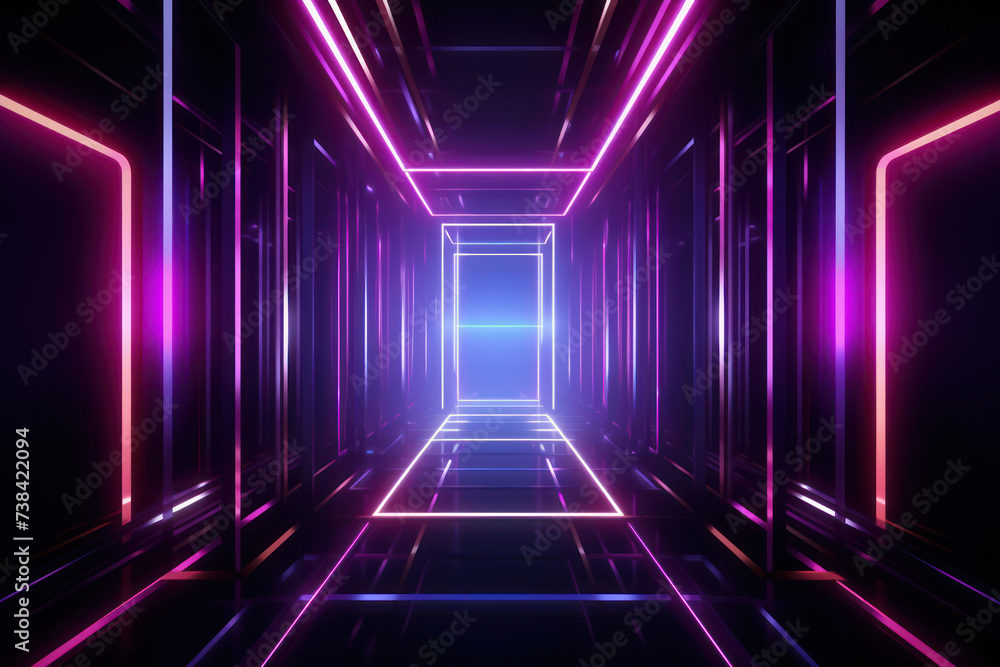 Futuristic Neon Light Abstract: Glowing Modern Blue Floor Room, Dark Stage, Empty Space Tunnel Futuristic Neon Light Abstract: Glowing Modern Blue Floor Room, Dark Stage, Empty Space Tunnel