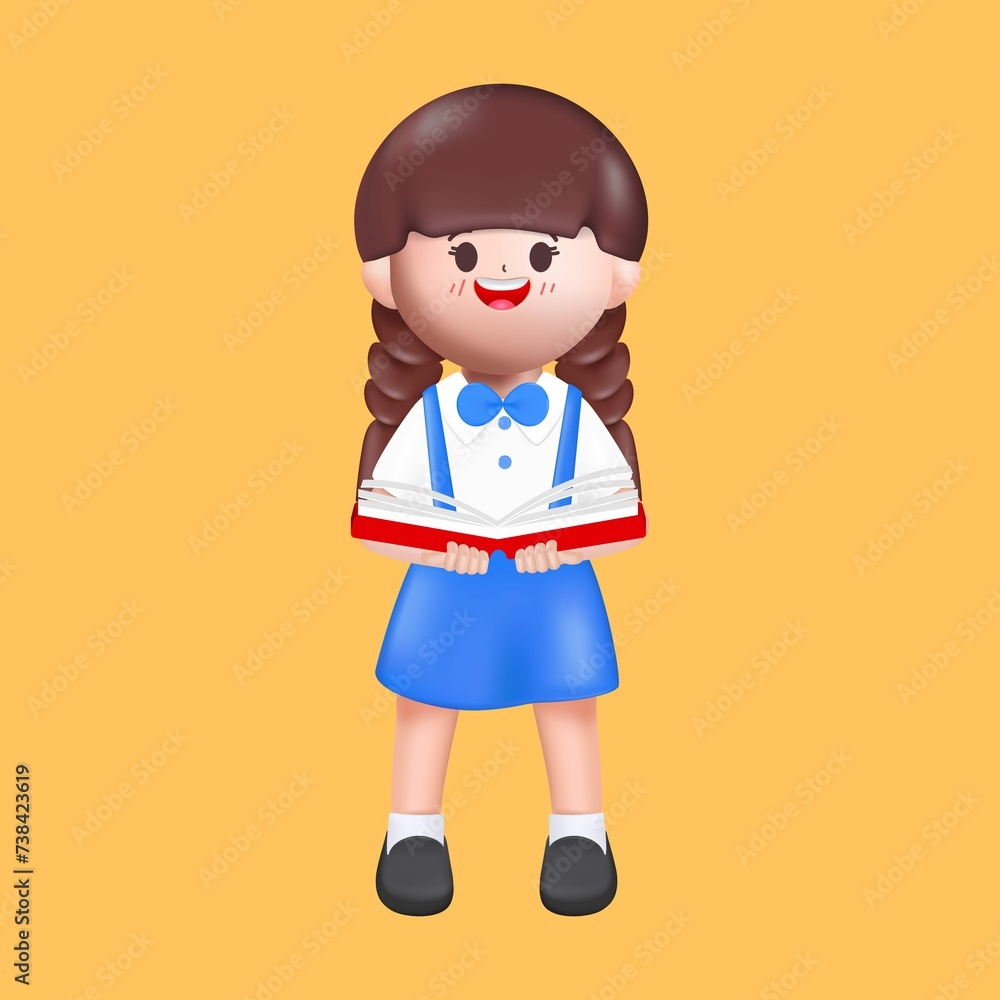 Kid Student Uniform Character Education Classroom School 3D Cartoon Vector Rendering 3