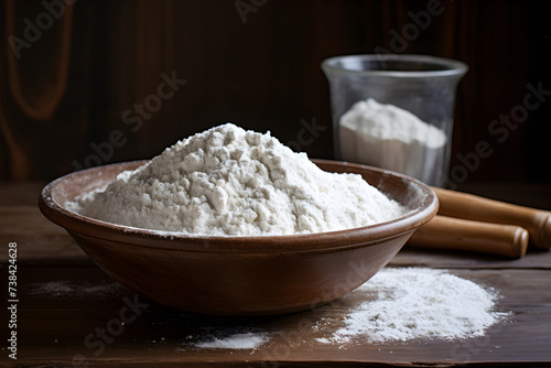 Raw Aesthetic: Freshly Milled Flour in a Rustic Wooden Bowl on a Time-Worn Wooden Table