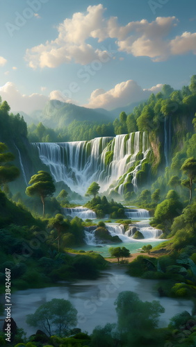 big waterfall in a green forest