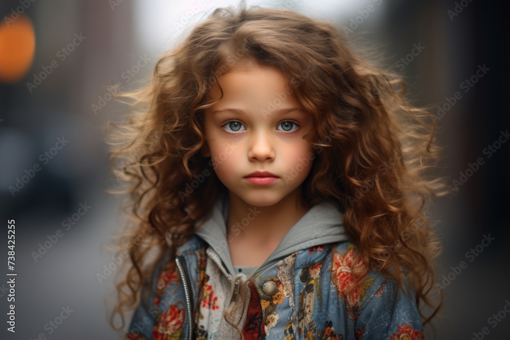 portrait of a beautiful little girl with curly hair in the city portrait of a beautiful little girl with curly hair in the city
