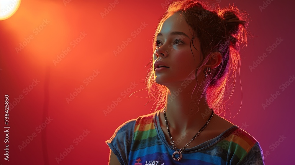 lesbian woman with the colors of the gay flag lesbian woman with the colors of the gay flag