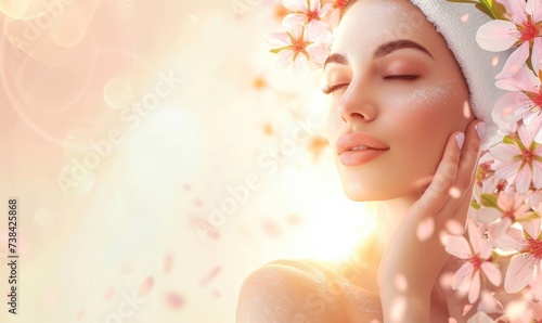 Radiant Skin: Achieving the Perfect Hydration for Your Face at the Spa, Unveiling a Healthy and Dewy Glow of Beauty and Wellness. Beige Background - Copy Space.