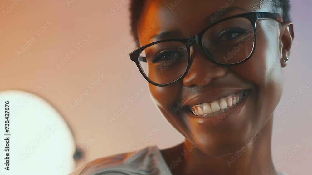 Beautiful smiling African American female with crisp hair broad smile ...