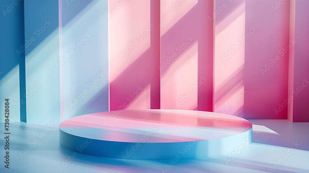 Acrylic empty podium for product presentation on neutral grey background transparent geometric pedestals : Generative AI Acrylic empty podium for product presentation on neutral grey background transparent geometric pedestals : Generative AI