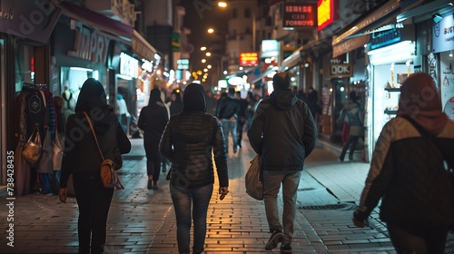 People walk in streets of Istanbul at night : Generative AI