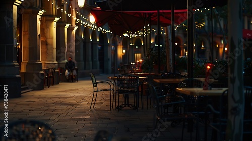 Outdoor restaurants at Placa Reial in night Barcelona : Generative AI