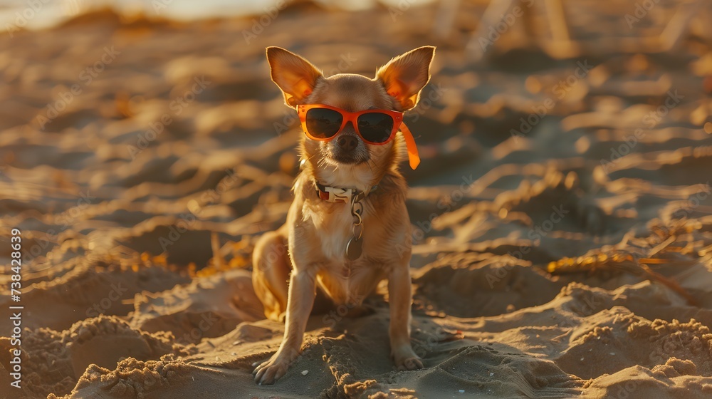 funny chihuahua dog posing on a beach in sunglasses : Generative AI