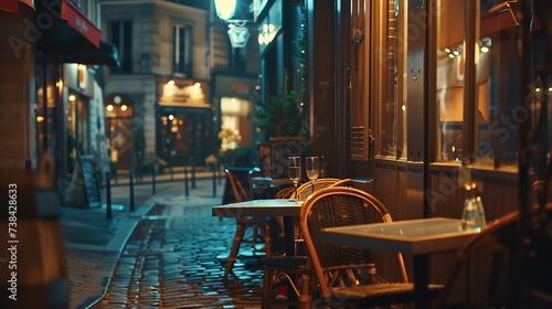 Cozy street with tables of cafe in Paris at night France Architecture and landmarks of Paris Postcard of Paris : Generative AI © Generative AI