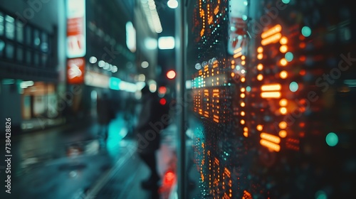 Financial stock exchange market display screen board on the street, selective focus : Generative AI