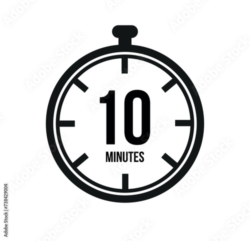10 clock minutes timers. Time measure. Chronometer vector icon black isolated on white background.