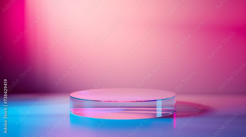 Acrylic empty podium for product presentation on neutral grey background transparent geometric pedestals : Generative AI Acrylic empty podium for product presentation on neutral grey background transparent geometric pedestals : Generative AI