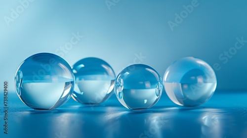 Acrylic glass spheres on blue background for cosmetic or perfume showcase Creative geometric product stage mock up cosmetics display wall product advertising desk geometric stand minim : Generative AI