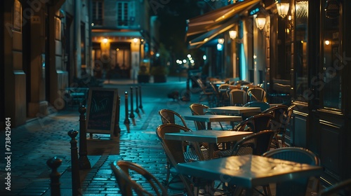 Cozy street with tables of cafe in Paris France Night cityscape of Paris Architecture and landmarks of Paris : Generative AI © Generative AI
