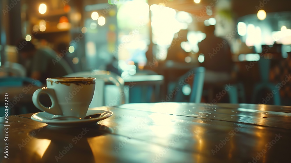Coffee shop and people sit on table blur background with bokeh image : Generative AI