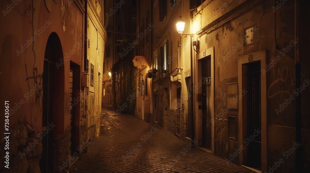 Old cozy street at night in Trastevere Rome Italy Trastevere is rione of Rome on the west bank of the Tiber in Rome Lazio Italy Architecture and landmark of Rome Nightlife of Rome : Generative AI