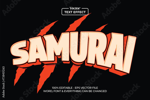 Samurai blade editable vector text effect with 3D Cartoon concept.