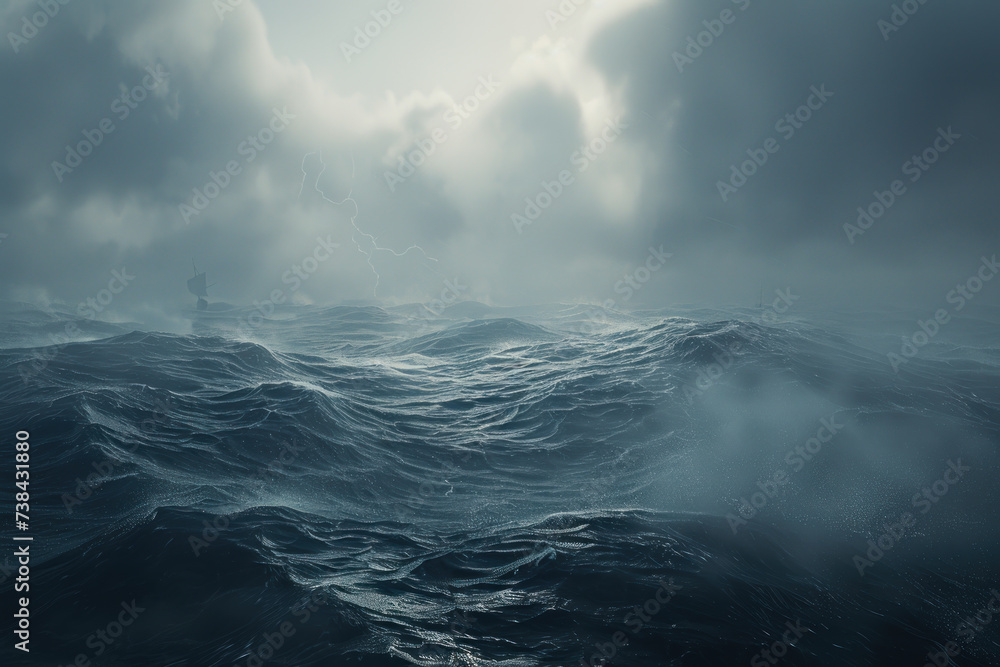 Fototapeta premium Large blue ocean wave breaking in the ocean