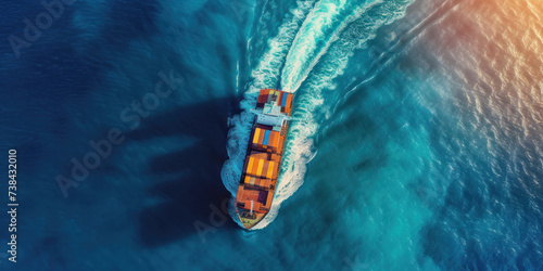Top view Logistics and transportation of International Container Cargo ship in the ocean, Freight Transportation, Shipping