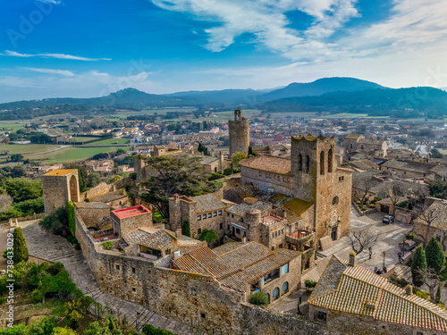 Aerial view of Pals a medieval town in Catalonia, northern Spain, near the sea in the heart of the Bay of Emporda on the Costa Brava with city walls photo