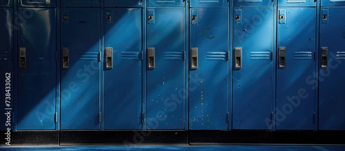 School lockers in a full frame shot, colored blue. photo