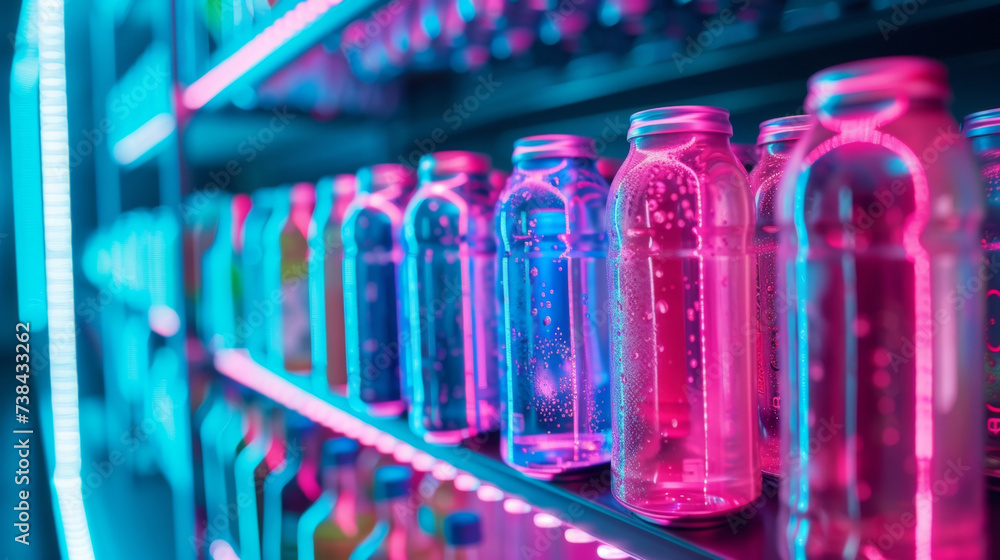 One of the shelves has a designated section for storing cans or bottles. One of the shelves has a designated section for storing cans or bottles.
