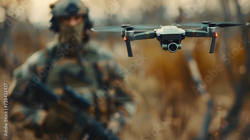 operator in camouflage controls a combat drone