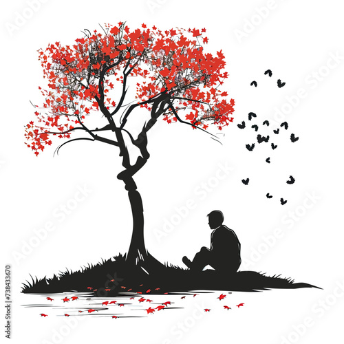 Silhouette Boy sit Under The Tree photo