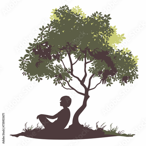 Silhouette Boy sit Under The Tree photo