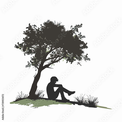 Silhouette Boy sit Under The Tree