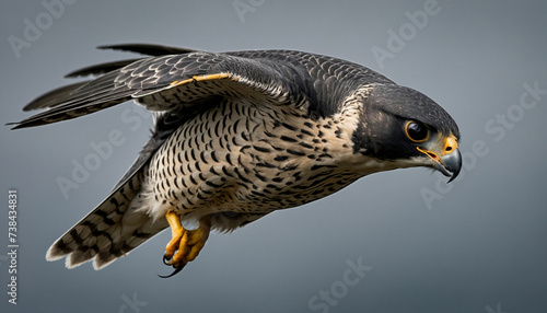 Zoom in to reveal the intense gaze of a peregrine falcon mid flight  its streamlined form slicing through the air with unparalleled precision