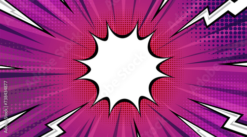 Comic Pop art background with thunder flash. Cute retro stripes pattern. Vector halftone illustration. For comic superhero text, speech bubble, message