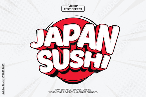 Editable text effect Japan sushi 3d cartoon template style premium vector