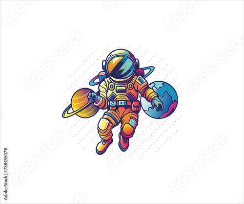 handrawn astronaut in space mascot illustration logo