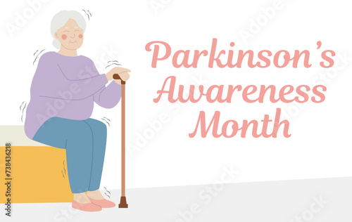 Poster for Parkinson's Awareness Month with elderly woman
