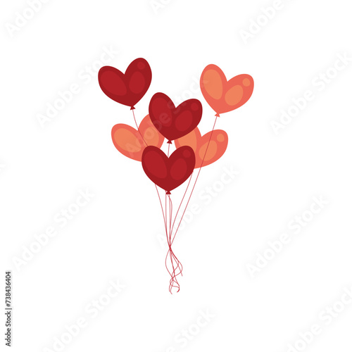 Red heart-shaped balloons on white background. Valentine's Day