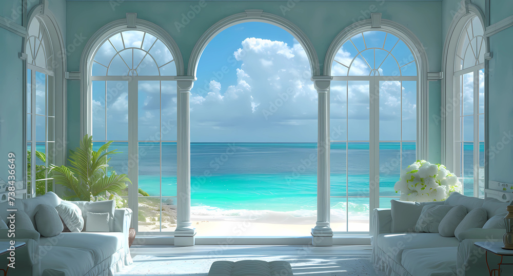 the ocean in a living room window